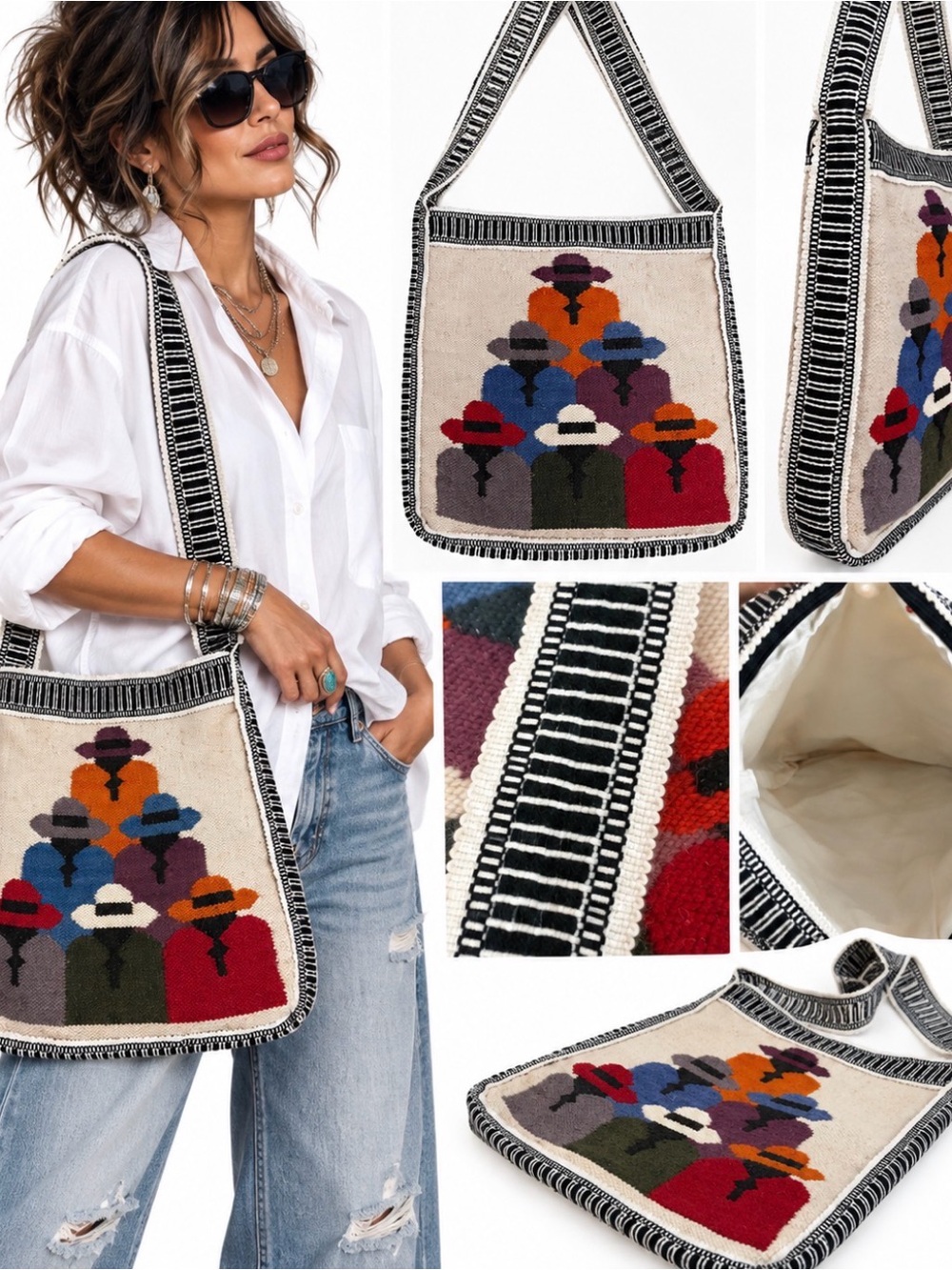 Artisan Woven Folk Art Shoulder Bag Colorful Boho Textile Purse